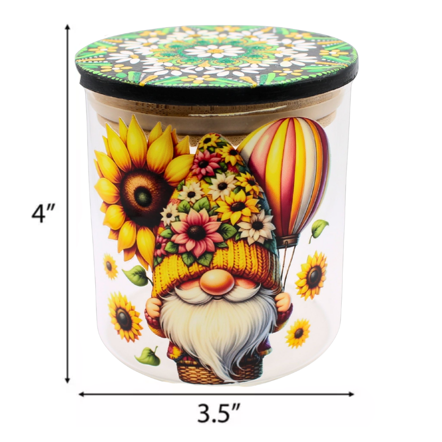 Happy Balloon Gnome Mandala Glass Jar