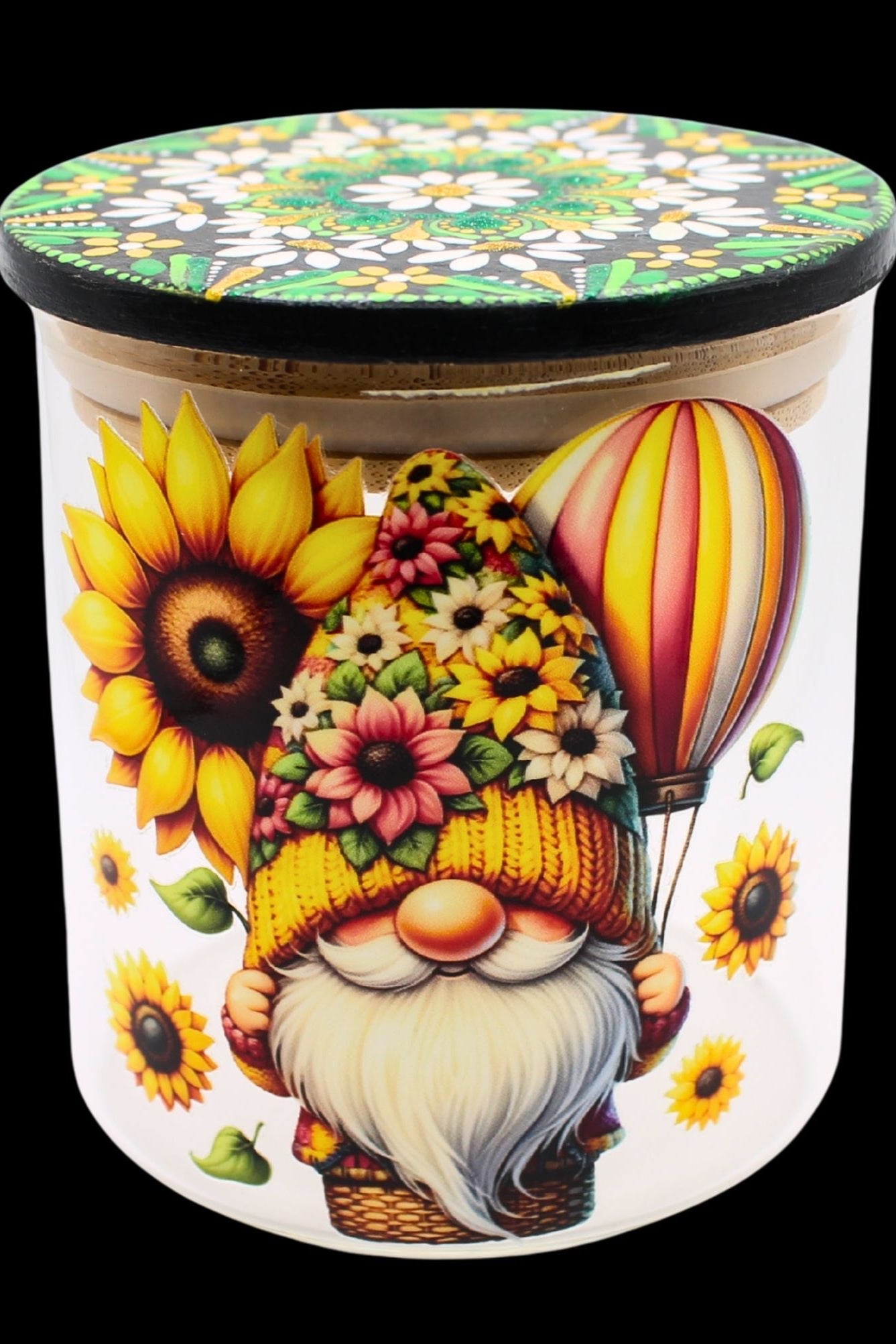 Happy Balloon Gnome Mandala Glass Jar
