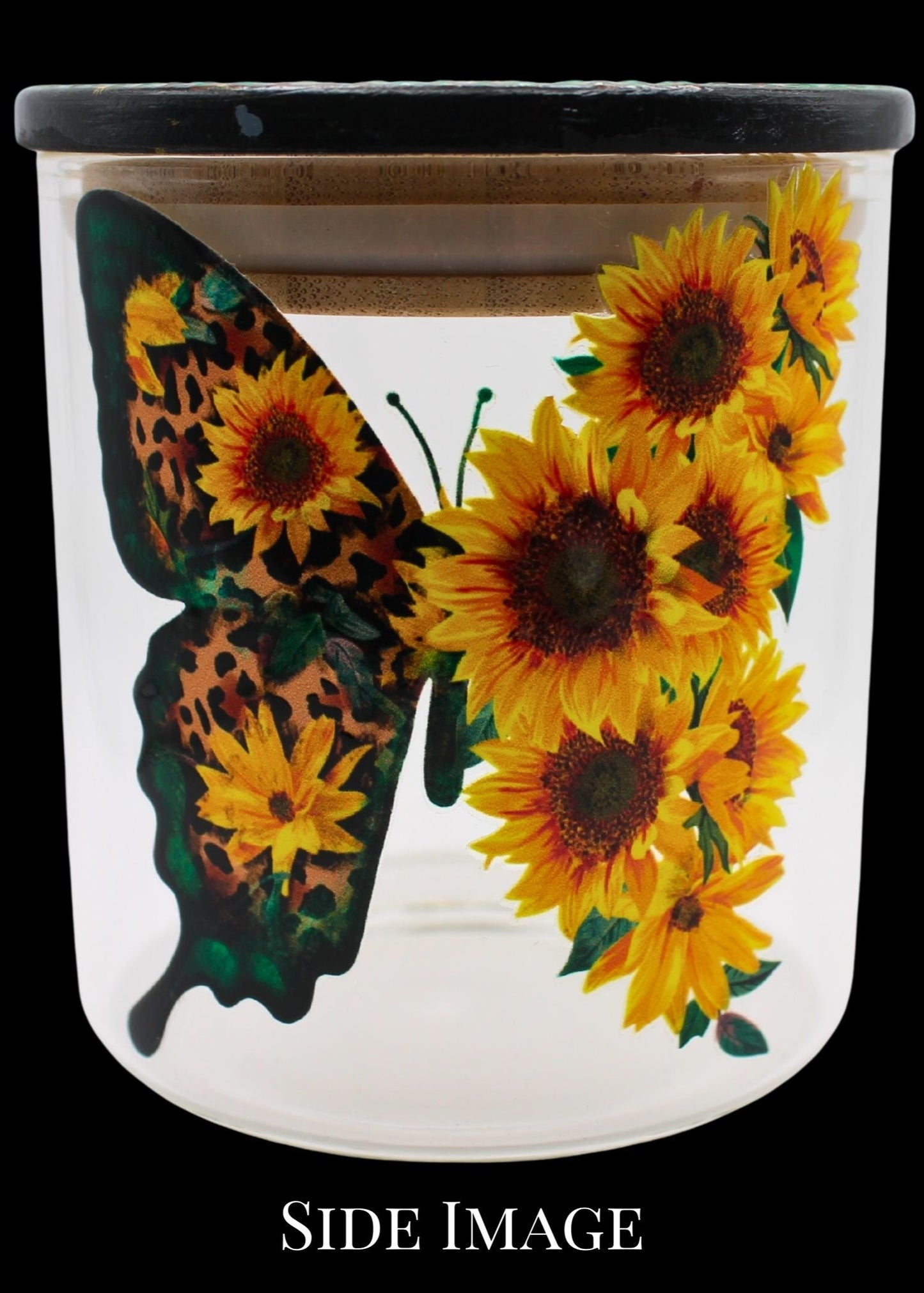 Sunflower Butterfly Mandala Glass Jar