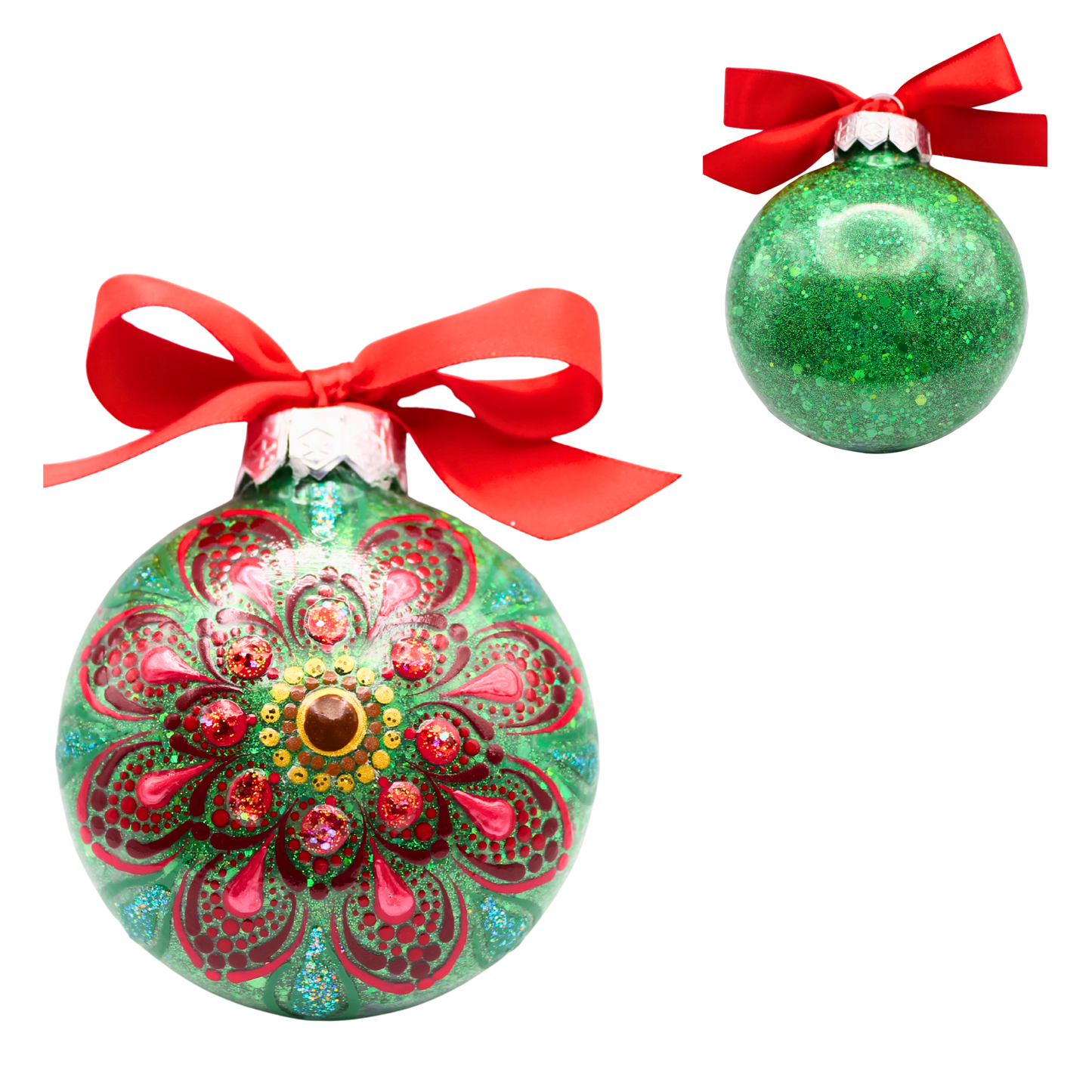 3" Poinsettia Glitter Mandala Ornament