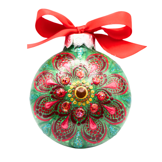 3" Poinsettia Glitter Mandala Ornament