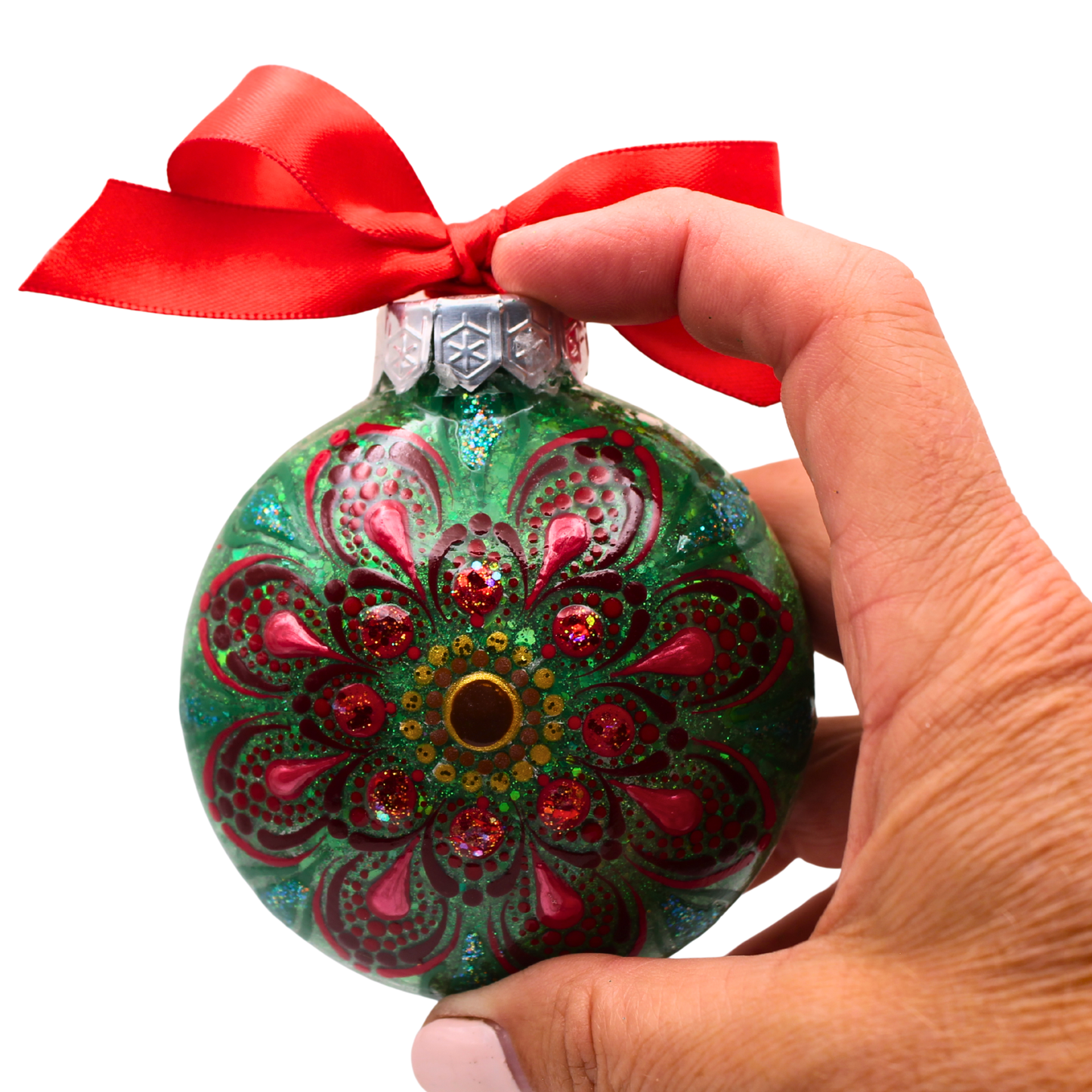 3" Poinsettia Glitter Mandala Ornament