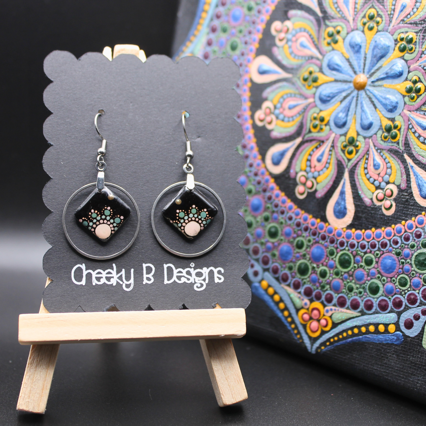 Abstract Framed Flower Dangle Earrings