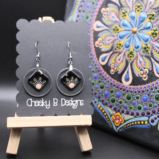 Abstract Framed Flower Dangle Earrings