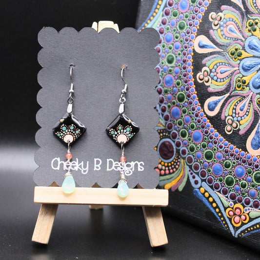 Green & Pink Abstract Flower Dangle Earrings