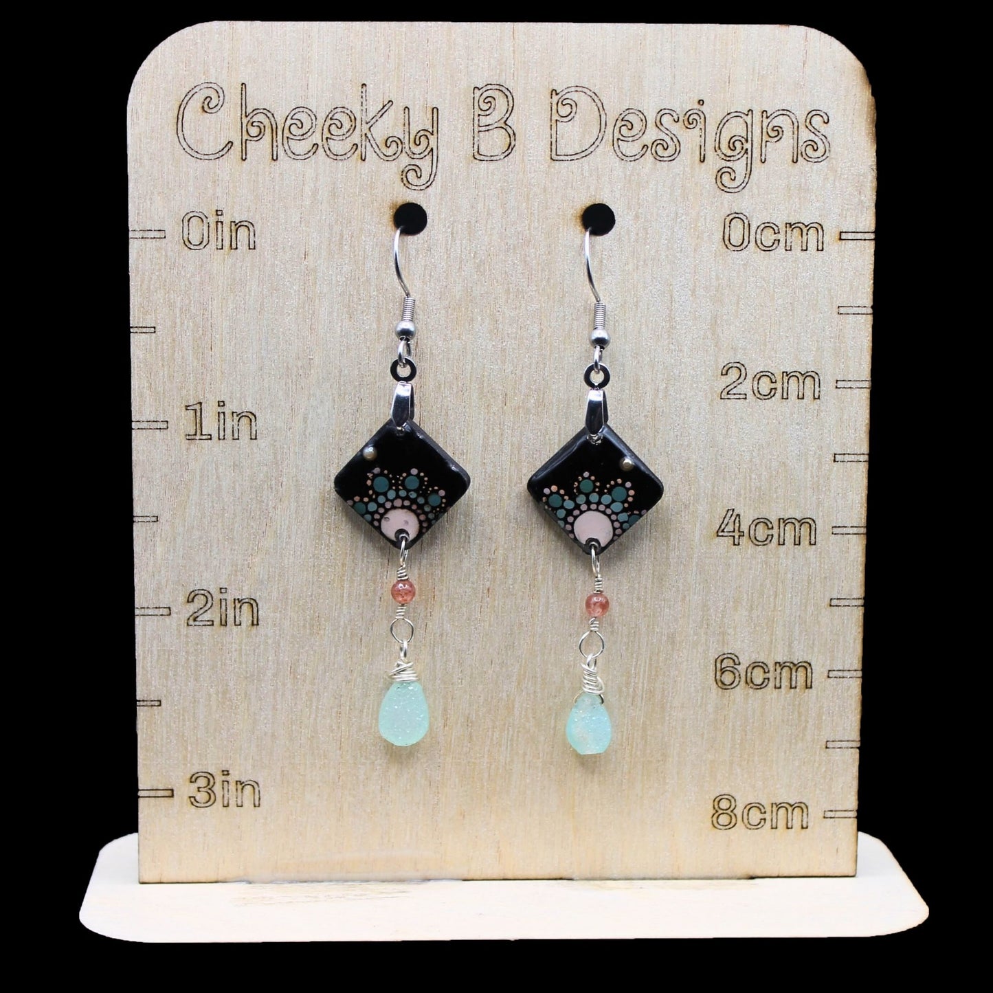 Green & Pink Abstract Flower Dangle Earrings