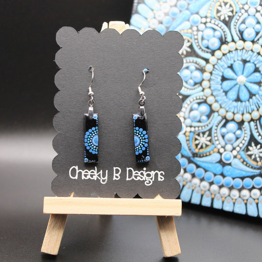 Rectangle Split Mandala Earrings in Blue