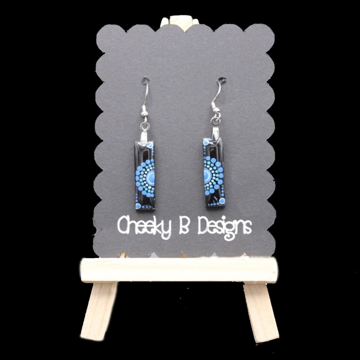 Rectangle Split Mandala Earrings in Blue