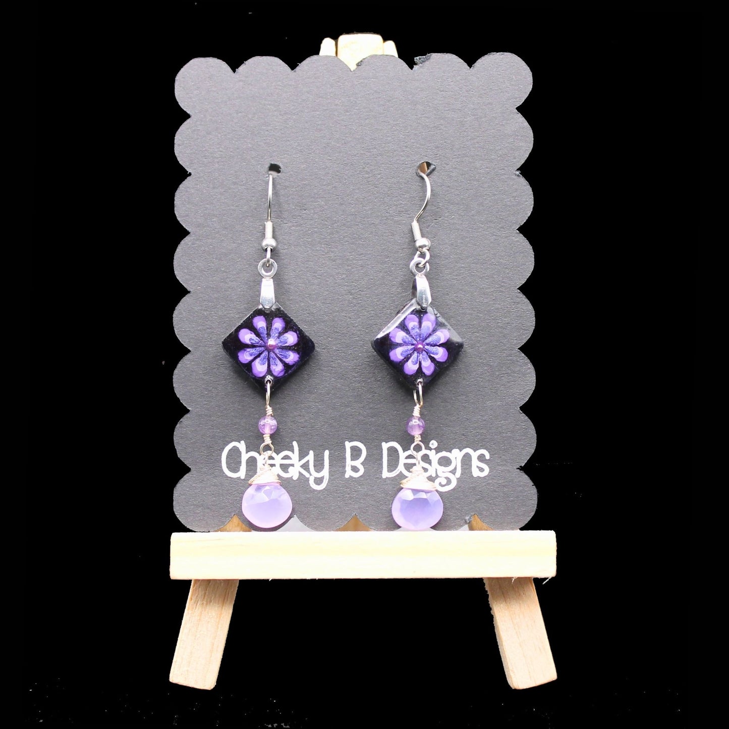 Pretty Purple Flower Dangle Earrings