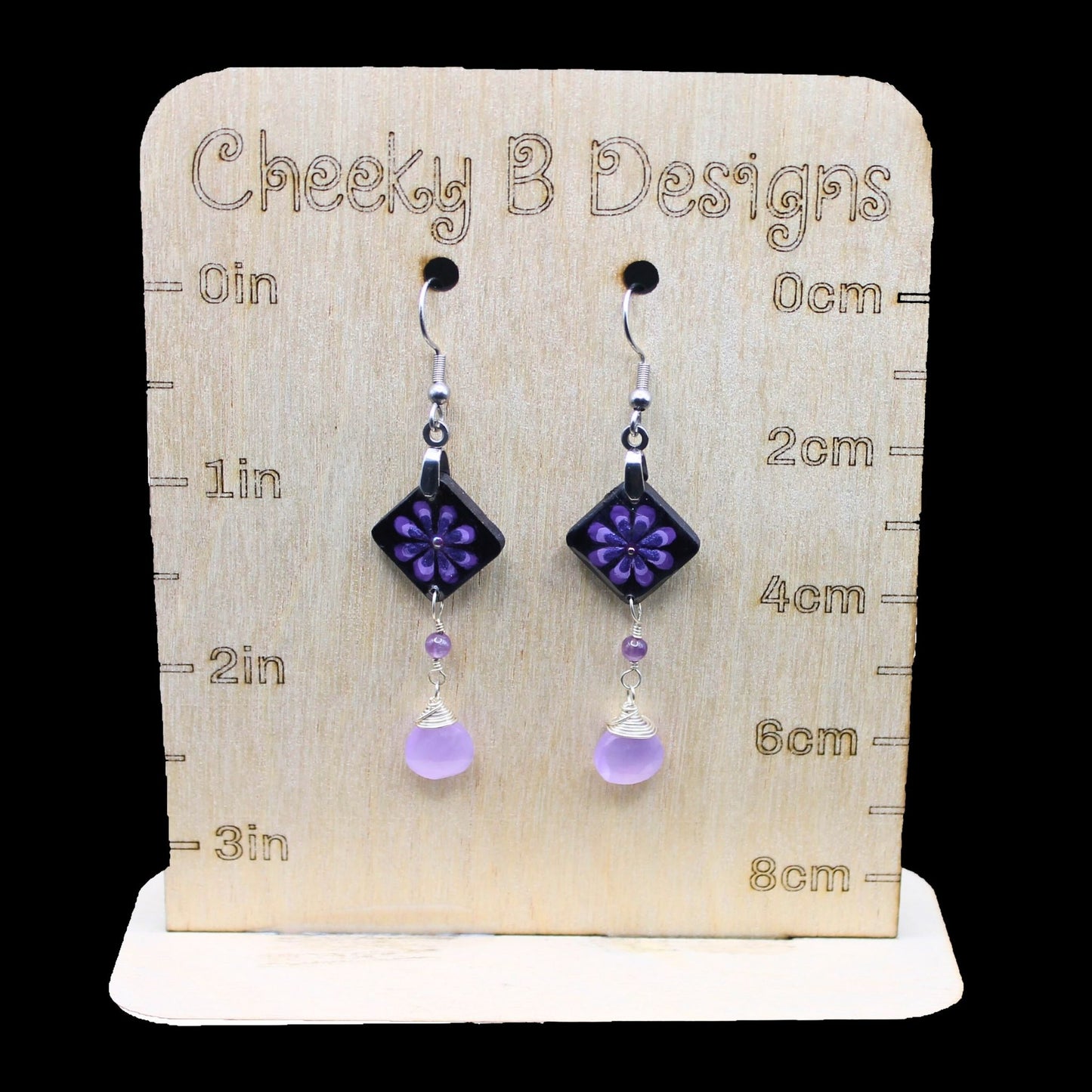 Pretty Purple Flower Dangle Earrings