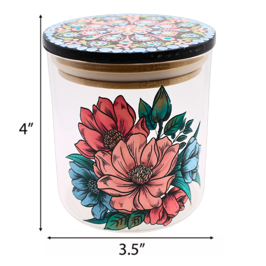 Floral Mandala Glass Jar