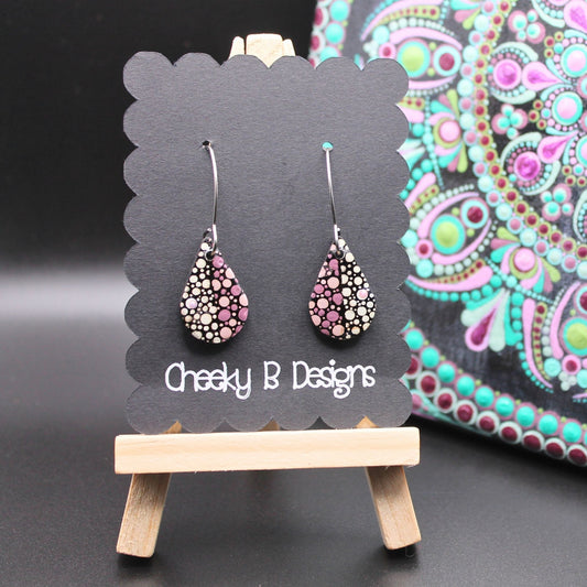 Pink & White Artsy Tear Drop Earrings