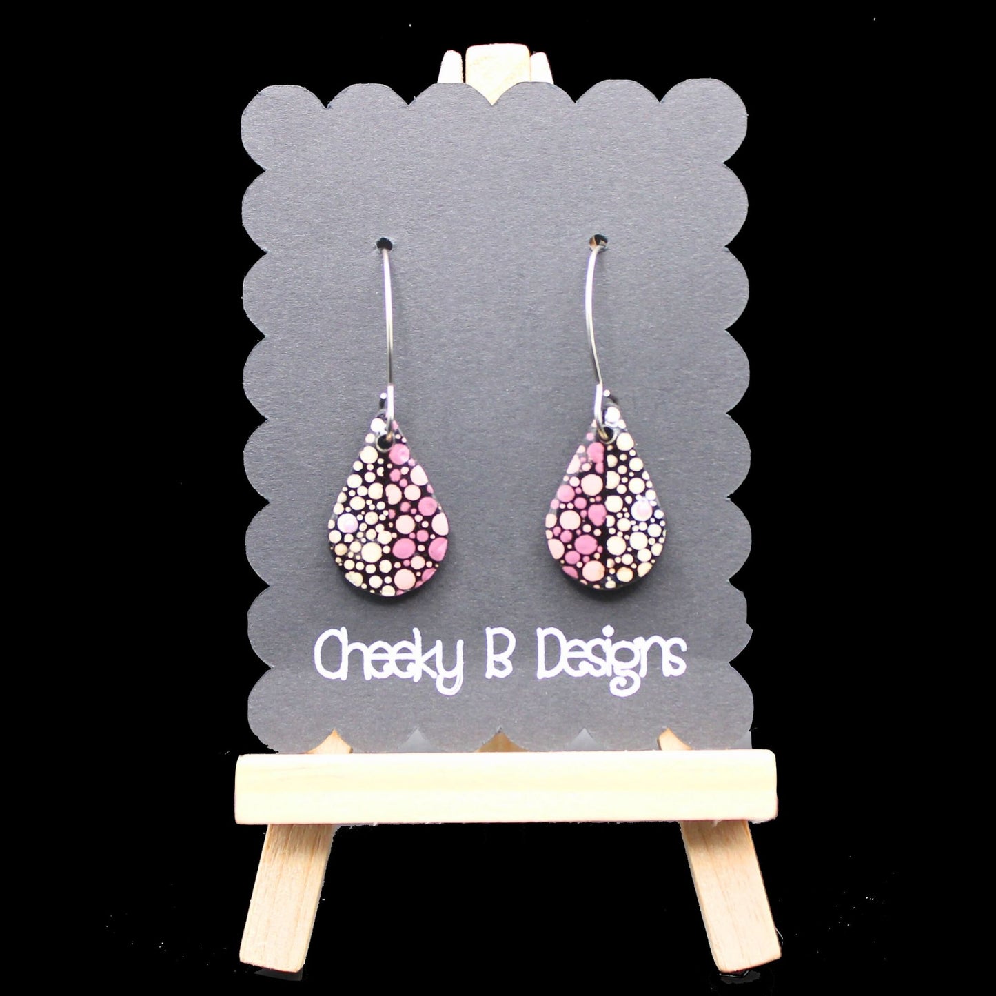 Pink & White Artsy Tear Drop Earrings