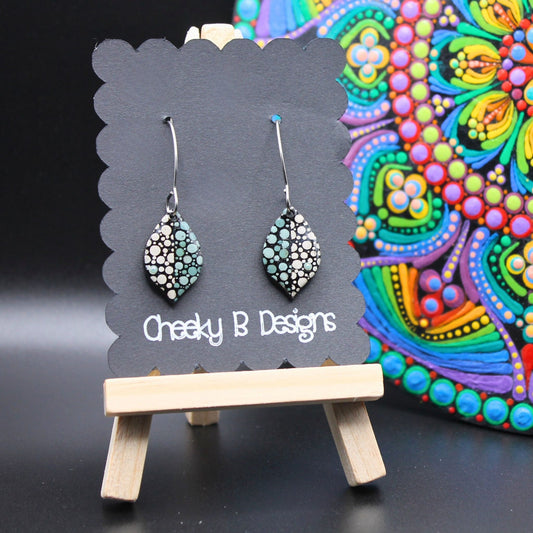Green & White Artsy Leaf Drop Earrings