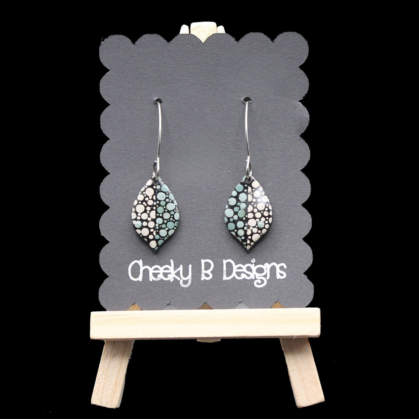 Green & White Artsy Leaf Drop Earrings