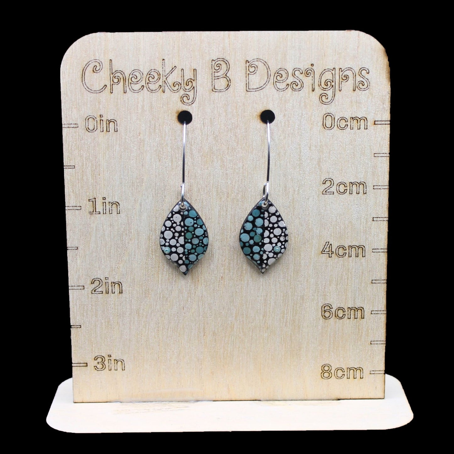 Green & White Artsy Leaf Drop Earrings