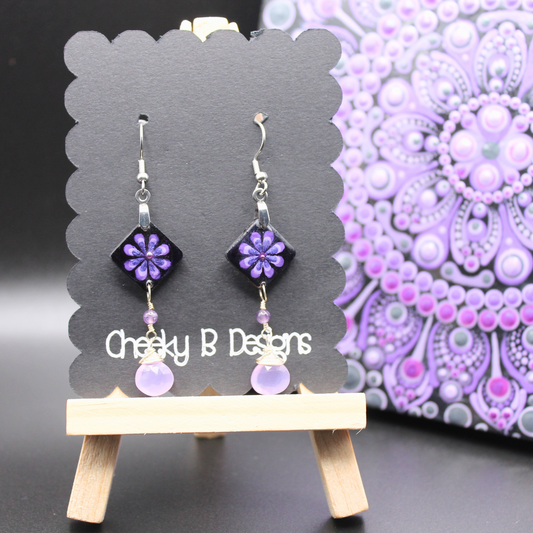 Pretty Purple Flower Dangle Earrings